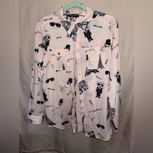 Karl Lagerfeld Paris Women’s Button Down Sketch Shirt. Size Medium
